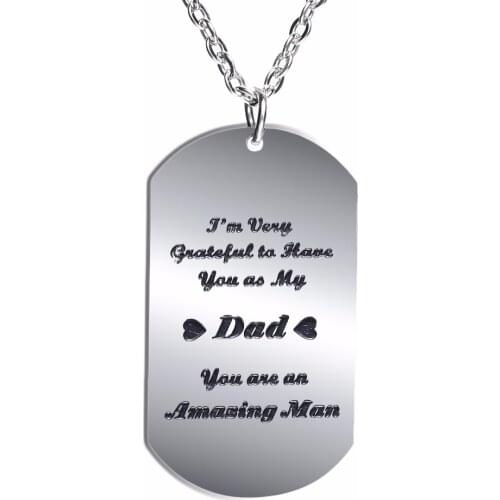 Dog Tag Pendant Necklace I'm Very Grateful To Have You As My Dad You Are An Amazing Man Family Fathers Day Gifts Stainless Steel