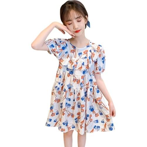 Girls Dress Floral Pattern Girls Party Dress Ruffles Child Dress Summer Costumes For Girls 6 8 10 12 14