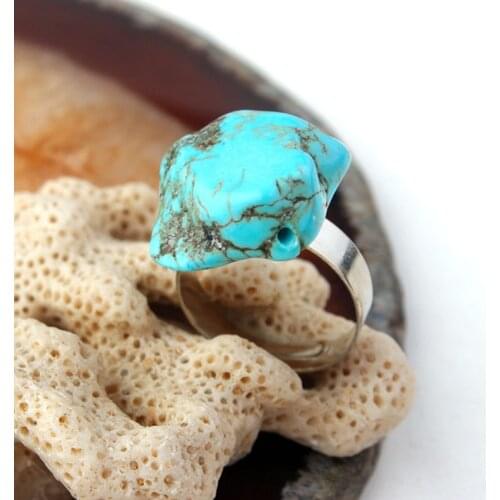 Silver Plated Irregular Shape Green Turquoises Stone Resizable Finger Ring for Party Gift Fashion Jewelry
