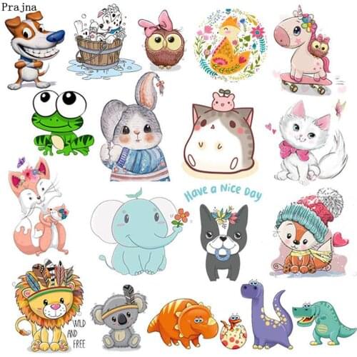 Prajna Iron On Cartoon Cute Animal Patches For Kids Clothes T-shirt DIY Applique Heat Transfer Vinyl Unicorn Owls Stickers Decor