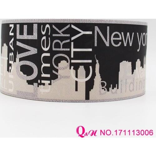 Q&N ribbon 16mm 22mm 25mm 38mm 50mm 75mm city print grosgrain ribbon webbing 50yards/roll for hair tie