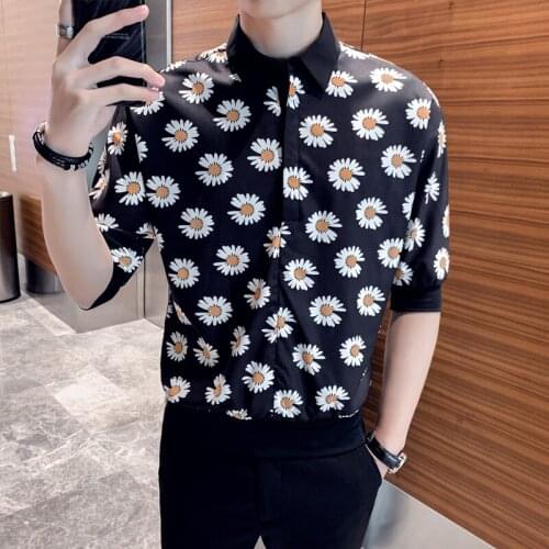 Blouse Camisa Tuxedo Masculina Summer Floral Print Men Shirt Fashion Slim Short Sleeve Casual Streetwear Social Shirt Night Club