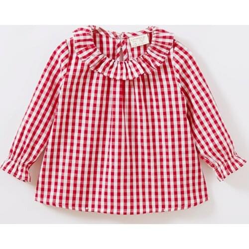 Sale! baby girl clothes plaid cotton long sleeve shirts doll collar princess shirt childrens clothing toddler casual tops
