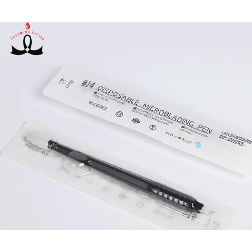 10pcs/lot package PMU Manual embroidery pen tattoo Black 18U Disposable Microblading Pen With Brush Head For Brows Microblading