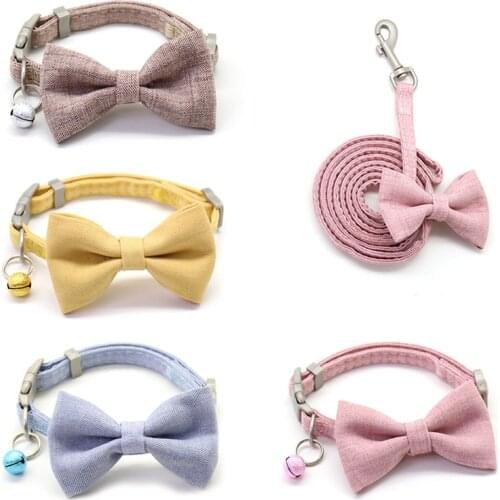 Cute Bow Dog Cat Collar for Small Dogs Adjustable Pet Collar and Leash Set Yorkies Shih Tzu Puppy Leads Mascotas Accessories