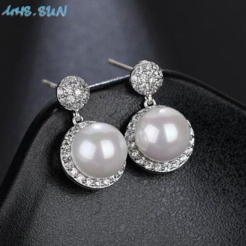 MHS.SUN New arrival fashion zircon earrings women pearls stud earrings for bridal wedding jewelry cubic zirconia gift