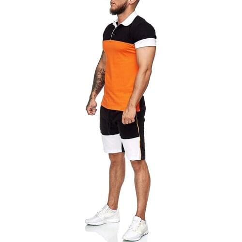 Gym Running Set Men Sportswear Casual Polo Shirts+Compression Shorts Set Elastic Sport Tracksuit Workout Basketball Jersey 3XL