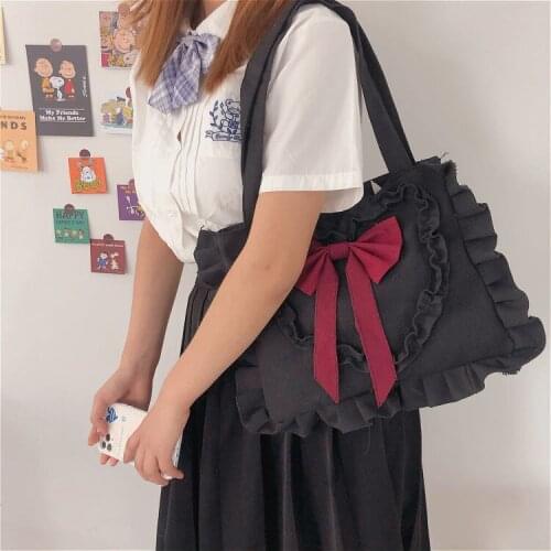 Girls Bag Cotton Fabric Handbags Bow Lady Solid Lace Shoulder Bags Korean Sweet All-match Small Fresh Women Bag Preppy Style