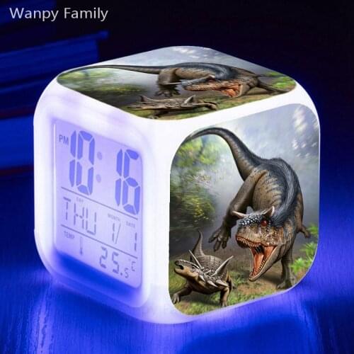 Jurassic Dinosaur LED Alarm Clock 7 Color Glowing Digital Alarm Clock For Kids Birthday Gift Multi-fonction Flash Watches Clock