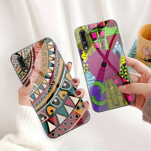 African Style Fabric Print Phone Case Tempered Glass For Huawei P30 P20 P10 lite honor 7A 8X 9 10 mate 20 Pro
