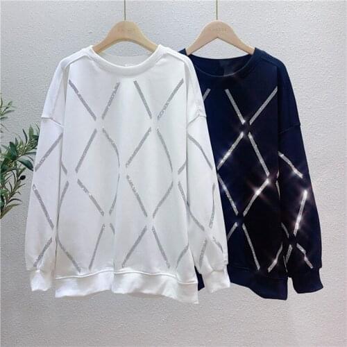 Heavy Hot Drilling Cotton Hoodie Women Loose BF Student Solid Color Pullover Coat 2021 Spring Fall Long Sleeve Sweatshirt Hoodie