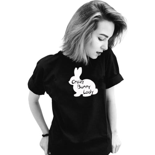 Crazy Bunny Lady cotton t shirt for Pet Owner Tee Rabbit Mom girl friend gift Shirt Graphic Tees Hipster Tumblr tops