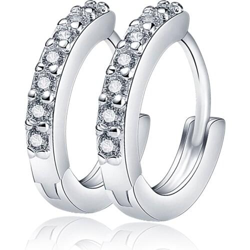 Silver Earring 925 Sterling Silver Round Zircon Earrings Stud For Women Classic Fashion Jewelry Wedding Engagement Gift E024