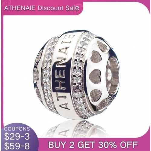 ATHENAIE Genuine 925 Silver with Pave Clear CZ Heart by Heart Openwork Charm Beads Fit All European Bracelets Necklace For Women