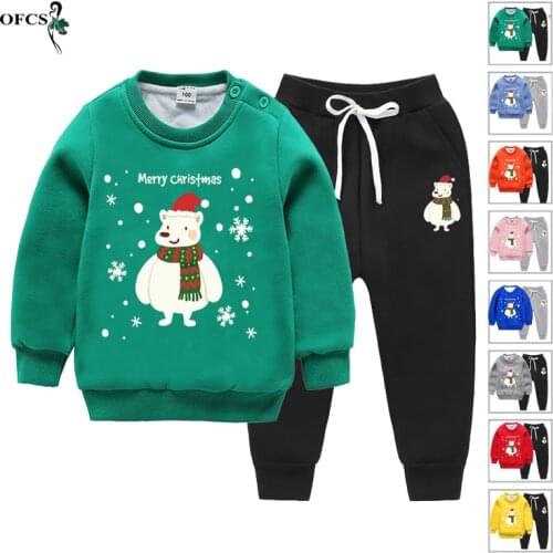 Winter Childrens Suit New Toddler Boys Girls Warm Clothes Sweatshirt+Pants 2pcs/Set Fasion Cartoon Thick Male Casual Sweatpants