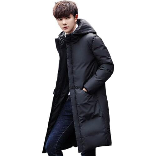 Winter New Style Mens down Jacket Korean-style Mid-length Casual Hooded Jacket Youth Thick Warm Cotton-padded Clothes MenS Wea