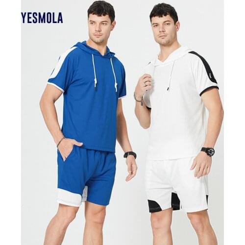 YESMOLA 2PC Mens Sportswear Sets Men Spring Casual Hooded Sweatshirt Hoodies +Pants Jogging Suit Patchwork Tracksuit Male