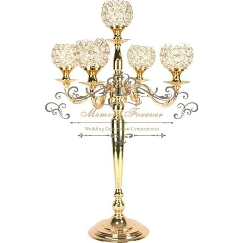 75cm Tall Crystal Candelabra 5 Head Metal Gold Candle Holder for Wedding Decoration Table Centerpiece Rustic Marriage Decor
