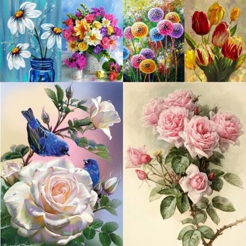 DIY 5D Diamond Painting Flower Lilies Roses Lavender Daffodils Cross Stitch Kit Full Drill Embroidery Mosaic Art Home Decor