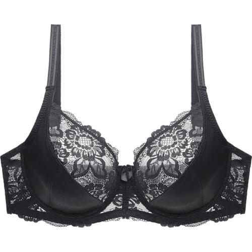New Lace Perspective Bra Women Sexy Lingerie Underwire Embroidery Floral Bralette Plus Size C 36 38 40 42 44 46