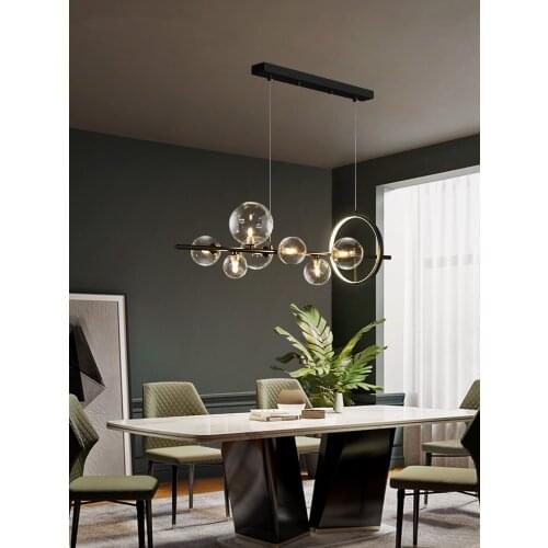 Black LED Chandelier Clear Glass Ball Modern Long Pendant Lamp For Dining Room Bar Restaurant Coffee Shop Office Hanging Light