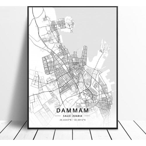 Dammam Riyadh Medina Jeddah Dammam Saudi Arabia Canvas Art Map Poster Canvas Art Map Poster