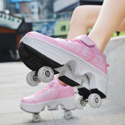 Children Boys Girls Deformation Roller Skate Shoes with on 4 Wheels Kids Wheel Skating Sneakers for Boy Girl Sneaker Shoes