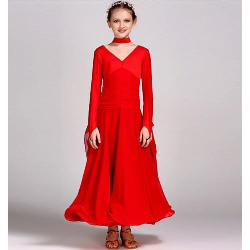 Children Standard Ballroom Dance Dresses Elegant White Waltz Competition Dancing Skirt Girls Tango Ballroom Dance Dress