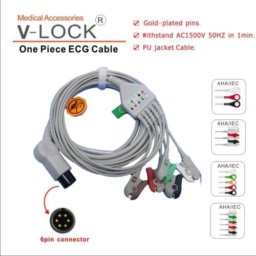 Free shipping ECG cable with 5leads 3leads snap clip for edan Biolight Biocare Comen patient monitor