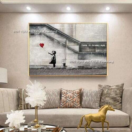 Art Paintings Hand Painted Love Heart Girl Pencil Modern Large Abstract Oil Painting Canvas Picture For Living Room Home Decor