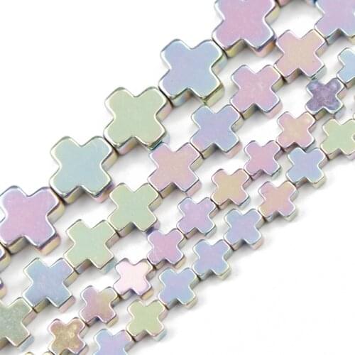 JHNBY Light Purple Cross Hematite Natural Stone 6/8/10mm Spacers Loose Beads For Jewelry Making Diy Bracelets Necklace Findings