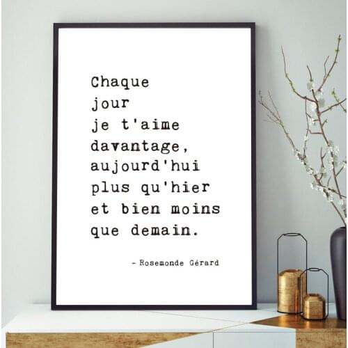 French Quote Wall Art Canvas Painting Love Poem Print Black White Modern Minimalist Poster France Wall Picture Home Room Decor