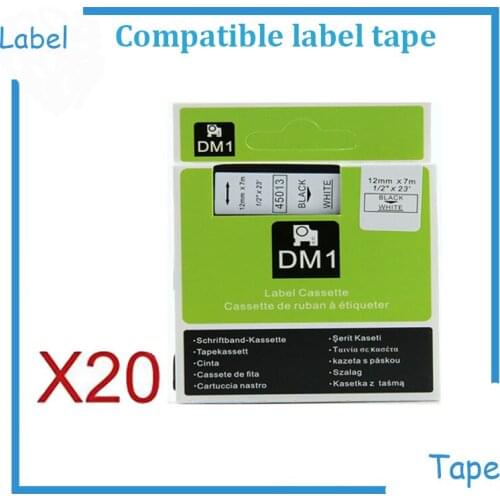 20X Compatible DYMO Label Cassette 1/2 Inch Black on White D1 Tape 45013 S0720530 for LabelManager280 160 360D 420P 450D Machine