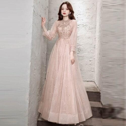 Special Occasion Dresses Illusion O-Neck Full Sequined Beading Tulle Lace Luxury Pink Zipper A-Line Elegant Women Prom Gown E939