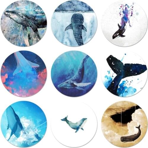 Watercolor Whale Anime Cute Icons Pins Badge Decoration Brooches Metal Badges For Backpack Decoration 58mm