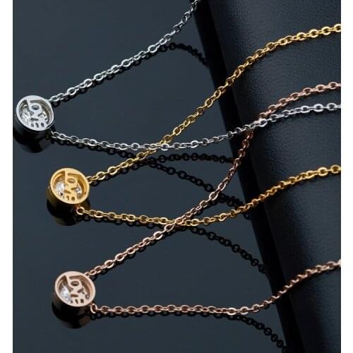 Fashion Luxury Rose Gold Color Stainless Steel Crystal Zircon Love Round Pendant Necklace Women Xmas Gift