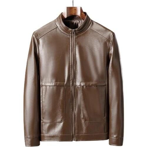 Men Jacket 2021 New Zipper Closure Black Leather Jacket Stand Collar Solid Warm Motorcycle Coat Slim Street Outwear Man Clothing