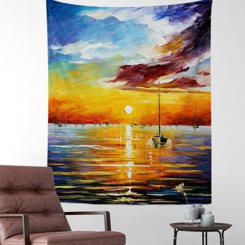Sunset Oil Painting Wall Hanging Tapestry Traveling Camping Sunrise Painting Pattern Boho Tapestry Yoga Pad Sleeping Tapestry