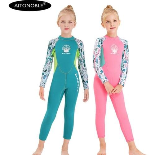 Aitonoble 2.5mm Neoprene Girls Diving Suit Girls Wetsuits Surfing Jumpsuit Dive Skin 2 Length Options