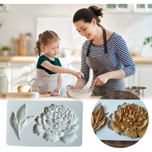 New Cookie Mold 3d Three-dimensional Peony Flower And Leaf Baking Cookie Tools Silicone Fondant Diy Cake Mold Cookie Tools Molds