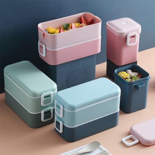 New Lunch Box Bento Box for Student Office Worker Double-layer Microwave Heating Lunch Container Food Storage Container