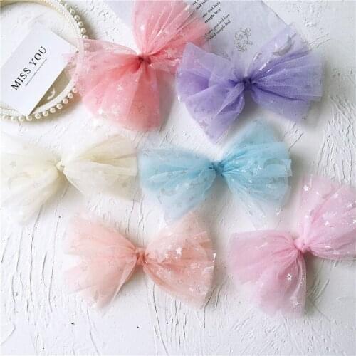 Wholesale 30pcs Fashion Glitter Star Mesh Bow DIY Parts for Hairpins Hair Clips Big Gauze Bowknot DIY Hair Accessories