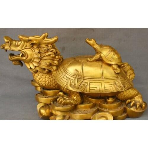 Wholesale factory 20" Folk Chinese Pure Brass Wealth YuanBao Coin Treasure Dragon Turtle Statue 25% off