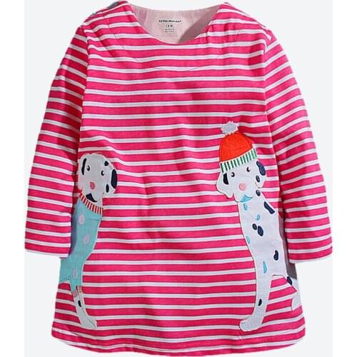 Baby Girls Long Sleeve Dress Cute Animal Applique Embroidery Kids Dresses For Girls New Clothing Style Children Clothes 1-6 Yrs