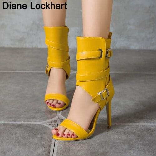 Roman Ankle Strap Sandals Sexy Gladiator Women Shoes Summer Peep Toe High Heels Woman Yellow White Zip Sandalias de mujer