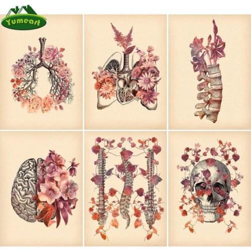 Paint With Diamond Painting New Vintage Lung Skull Spine Human Anatomy Medicine Picture Of Rhinestone Embroidery DIY Diamond Art