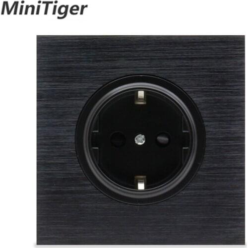Minitiger Luxurious Black Aluminum Panel 16A EU Standard Wall Power Socket Outlet Grounded With Child Protective Lock