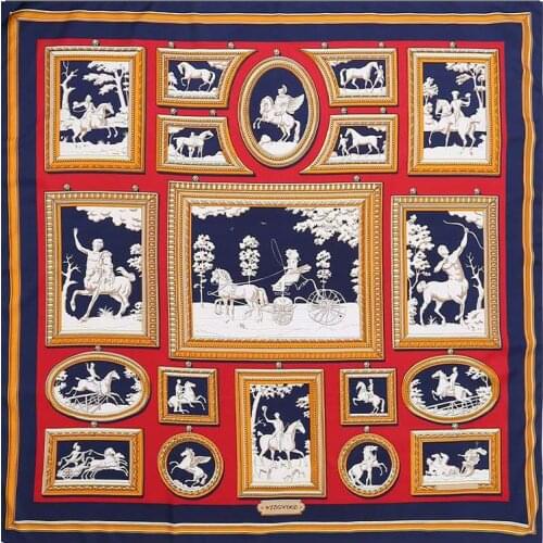 Poncho Silk New Scarf Women Luxury Brand Foulard Hijab Square Scarves Fashion Horse Print Wraps Colorful Bandana Shawl 130*130