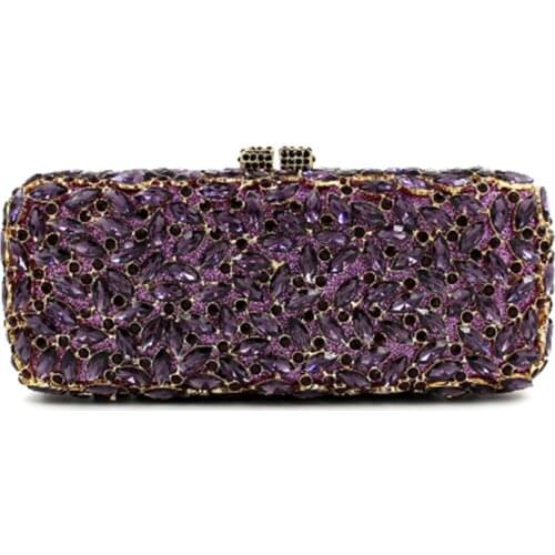 Dark Purple Crystals Evening Bags Clutches XIYUAN Luxury Women Minaudiere Purse Fashion Rhinestone Lady Wedding Banquet Handbags