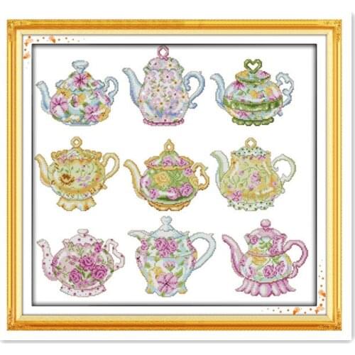 11CT 14CT printing cloth handmade diy DMC thread embroidery exquisite teapot series furniture accessories needlework embroidery